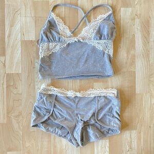 NWOT Mapalé Lounge / Pajama Cami and Short Set, Gray with Lace Trim, M